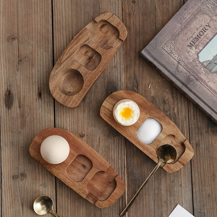 Acacia Wood Egg Tray Cup Holder Eggshell Punch Cup Eggs Holders wooden Kitchen breakfast serveware Accessories