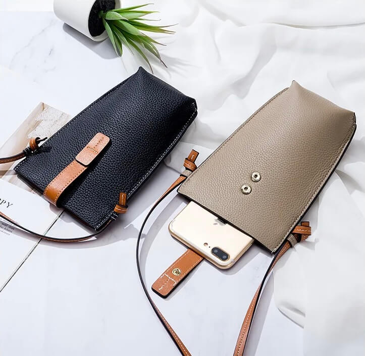 Women's woman womens Mini genuine leather crossbody messenger bag Brand design fashion Female multi-functional phone shoulder bags in Black, Blue, Gray grey tan, Yellowish brown