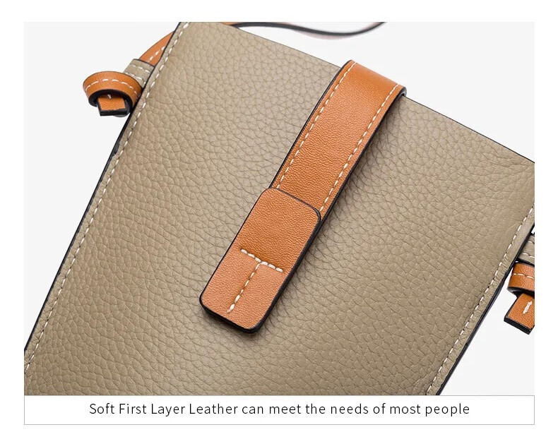 Women's woman womens Mini genuine leather crossbody messenger bag Brand design fashion Female multi-functional phone shoulder bags in Black, Blue, Gray grey tan, Yellowish brown