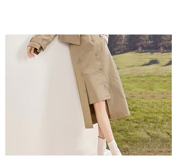 Irregular Slit Straight Skirt     Women’s high rise waist vintage belt double breasted mid-calf skirts for woman Spring Autumn Fall season womens clothes W33Q51771