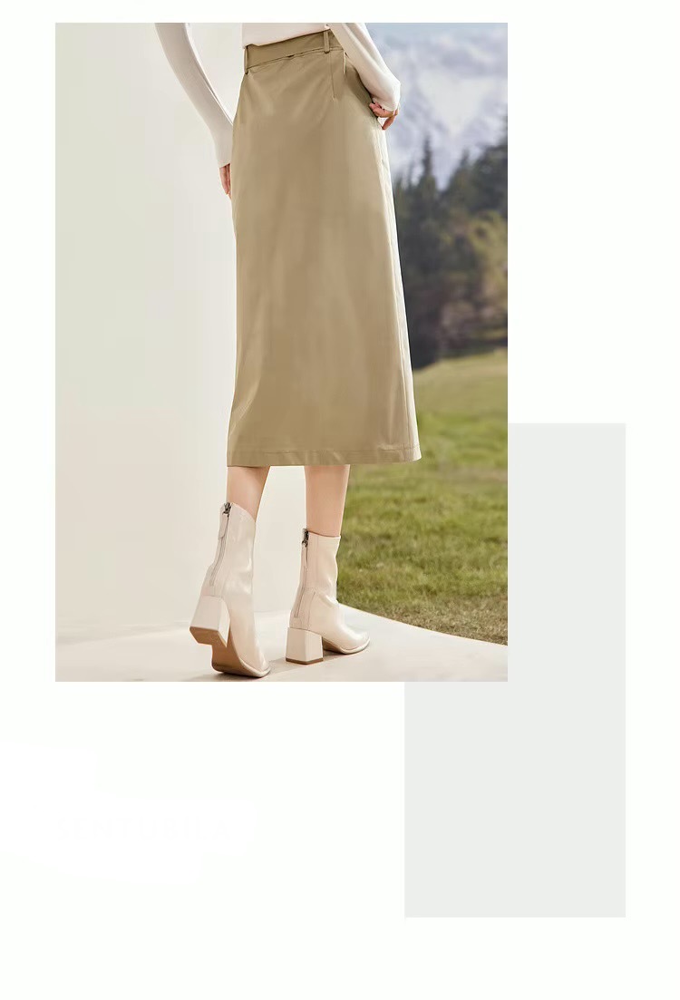 Irregular Slit Straight Skirt     Women’s high rise waist vintage belt double breasted mid-calf skirts for woman Spring Autumn Fall season womens clothes W33Q51771