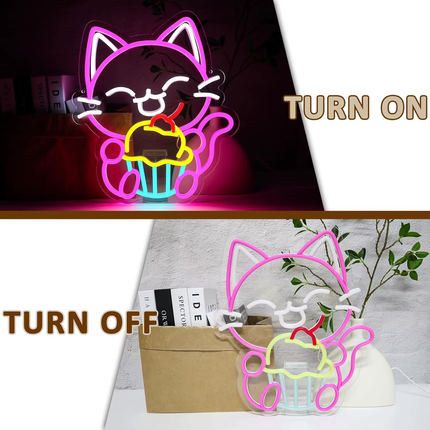 Cupcake Kitty Cat Neon Sign for Bakery Dessert Shop Food Store Cafe Dimmable Neon Lights for Japanese Street Food Shop Restaurant Office Home Decor Aesthetics Draw Celebratory Gifts Lighting in multi color