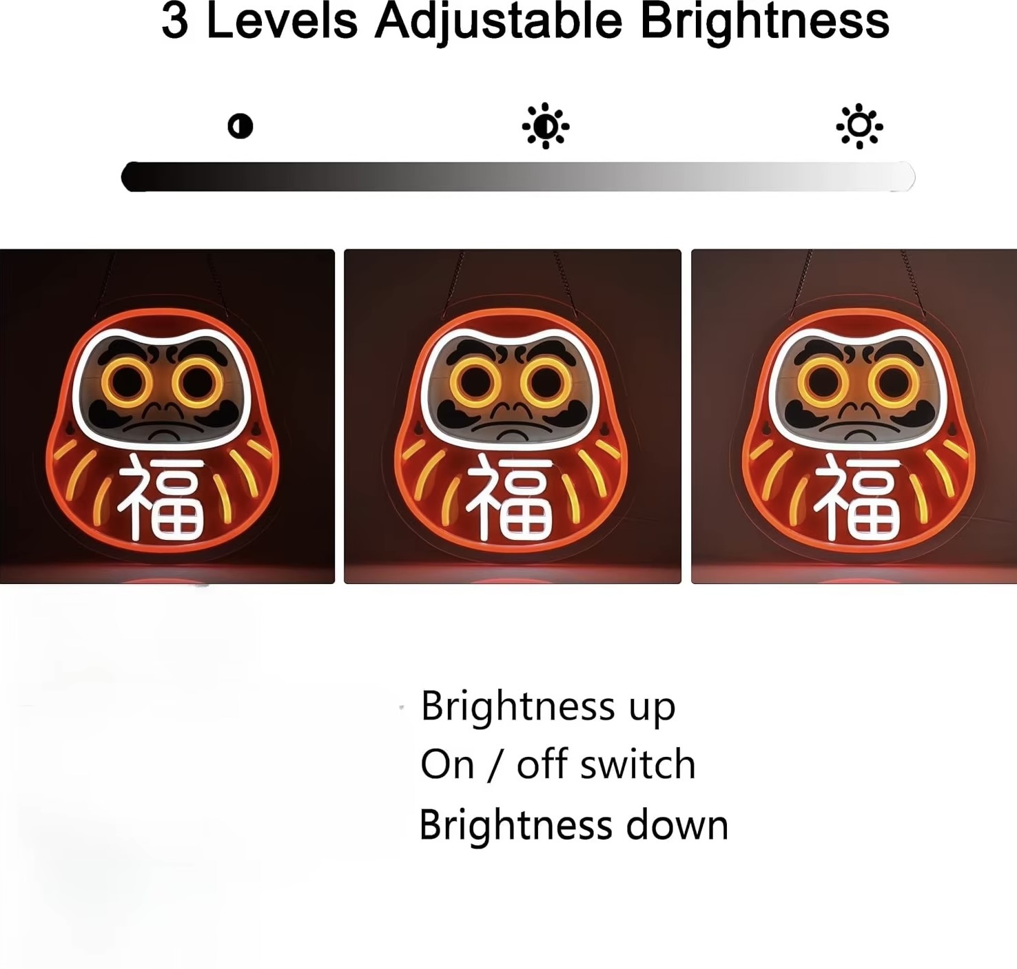 Daruma LED Neon Sign - USB Powered Wall Decor for Izakaya,  Dimmable Neon Lights for Japanese Street Food Drink Shop Restaurant Office Home Decor Aesthetics Draw Celebratory Gifts Lighting in multi color