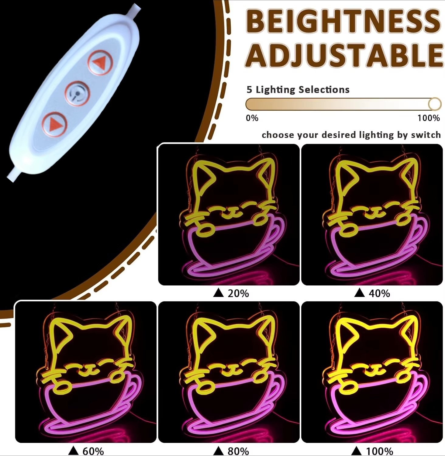 Coffee cup Kitty Cat Neon Sign for Bakery Dessert Shop Food Store Cafe Dimmable Neon Lights for Japanese Street Food Shop Restaurant Office Home Decor Aesthetics Draw Celebratory Gifts Lighting in multi color