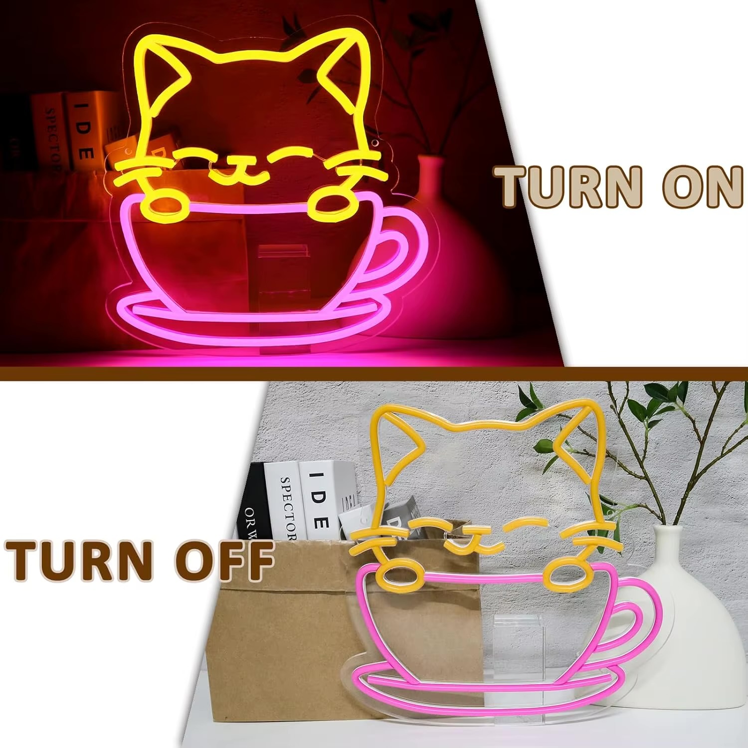 Coffee cup Kitty Cat Neon Sign for Bakery Dessert Shop Food Store Cafe Dimmable Neon Lights for Japanese Street Food Shop Restaurant Office Home Decor Aesthetics Draw Celebratory Gifts Lighting in multi color