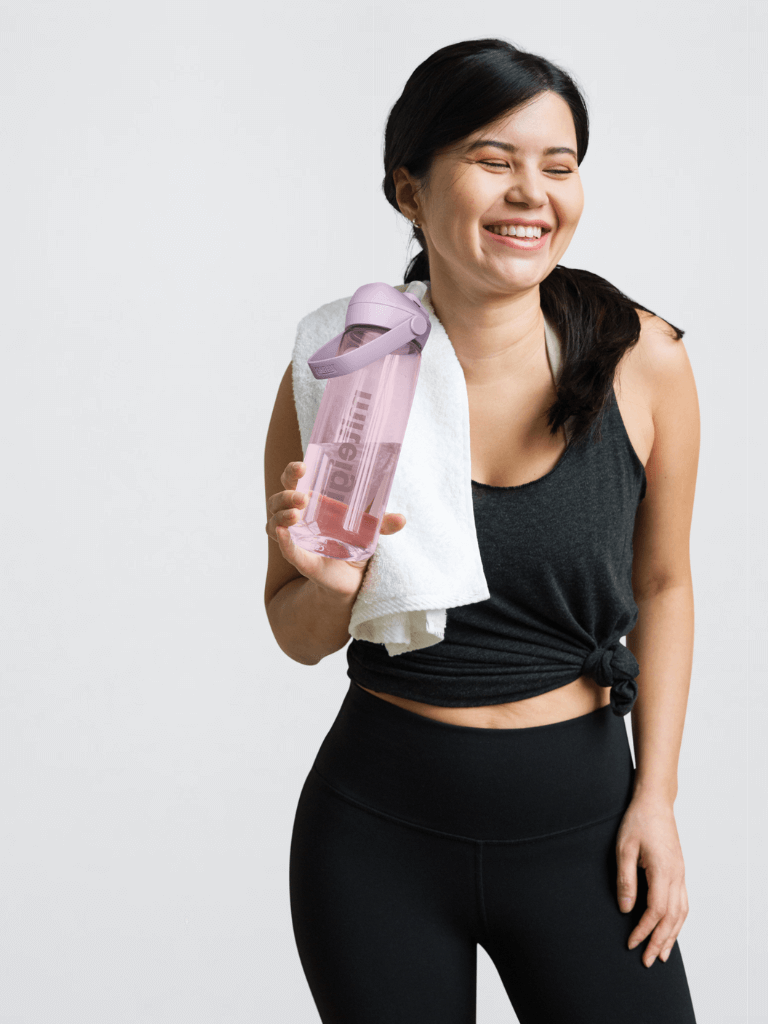 Sports Flip Straw Water Bottle miteigi fest gig   Letter print logo miteigi festival gig gear by miteigi gear flasks bottles in oxford pink semi-transparent semi-clear with black text and with flip Straw Lid