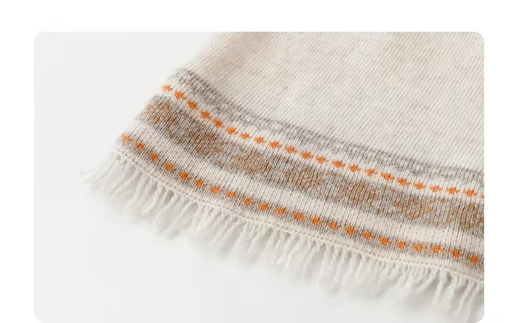 Women’s woman womens petite-, tall-, plus-, size Boho bohemian Casual Summer vacation holiday getaway woolen viscose blend Knitted Slim Vintage Long Sleeves O Neck Spliced Raw Edge tassels Female Pullovers Tees Spring Summer Autumn Fall crewneck sweater Top evening party bohemia tops in white with beige