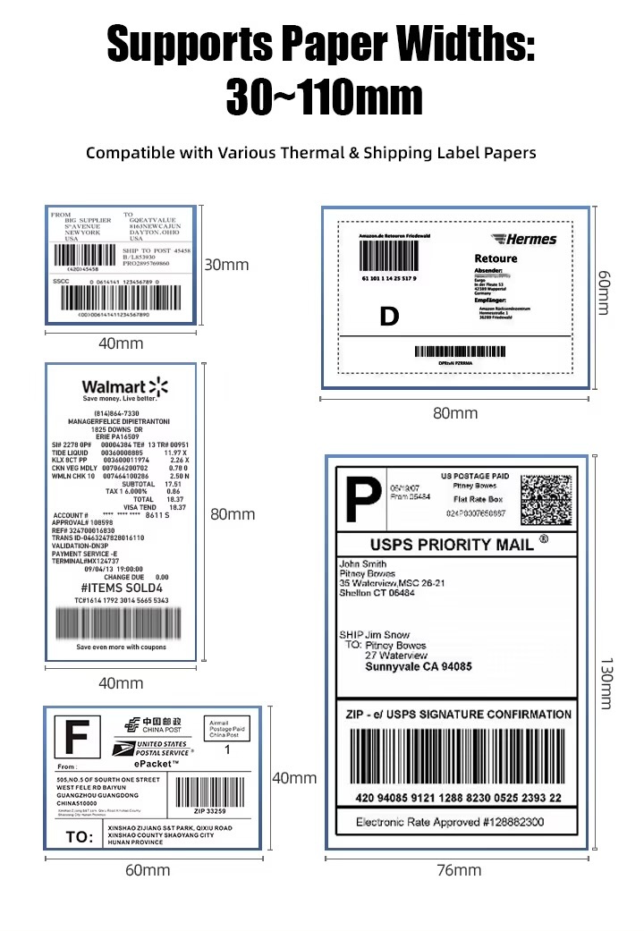 Office home Wireless Bluetooth Thermal Desktop Shipping 4x6 Support Android Mac iPhone iOS Windows - Shipping Label Printer in charcoal black