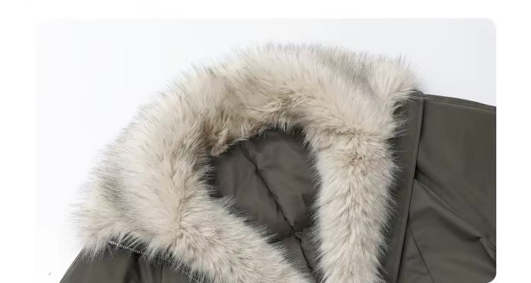 Women’s woman womens petite-, tall-, plus-, size Casual Fall Autumn Winter loose classic Vintage style Long Sleeves v-neck hooded Faux Fur Collar pockets Female white duck down field Faux Fur-Trim Puffer Jacket trimmed evening Jackets coats in army green with beige