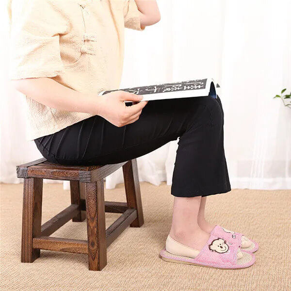 Japanese Antique Wooden Stool Bench Paulownia Wood Asian Traditional Furniture Living Room Portable Small Wood Low Stools Design in natural dark brown wood color