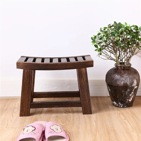 Japanese Antique Wooden Stool Bench Paulownia Wood Asian Traditional Furniture Living Room Portable Small Wood Low Stools Design in natural dark brown wood color