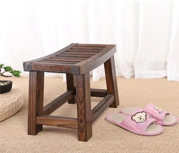 Japanese Antique Wooden Stool Bench Paulownia Wood Asian Traditional Furniture Living Room Portable Small Wood Low Stools Design in natural dark brown wood color