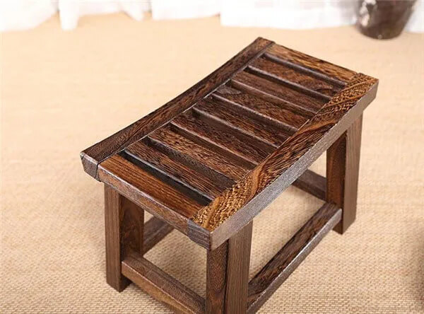 Japanese Antique Wooden Stool Bench Paulownia Wood Asian Traditional Furniture Living Room Portable Small Wood Low Stools Design in natural dark brown wood color
