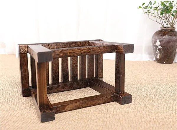 Japanese Antique Wooden Stool Bench Paulownia Wood Asian Traditional Furniture Living Room Portable Small Wood Low Stools Design in natural dark brown wood color