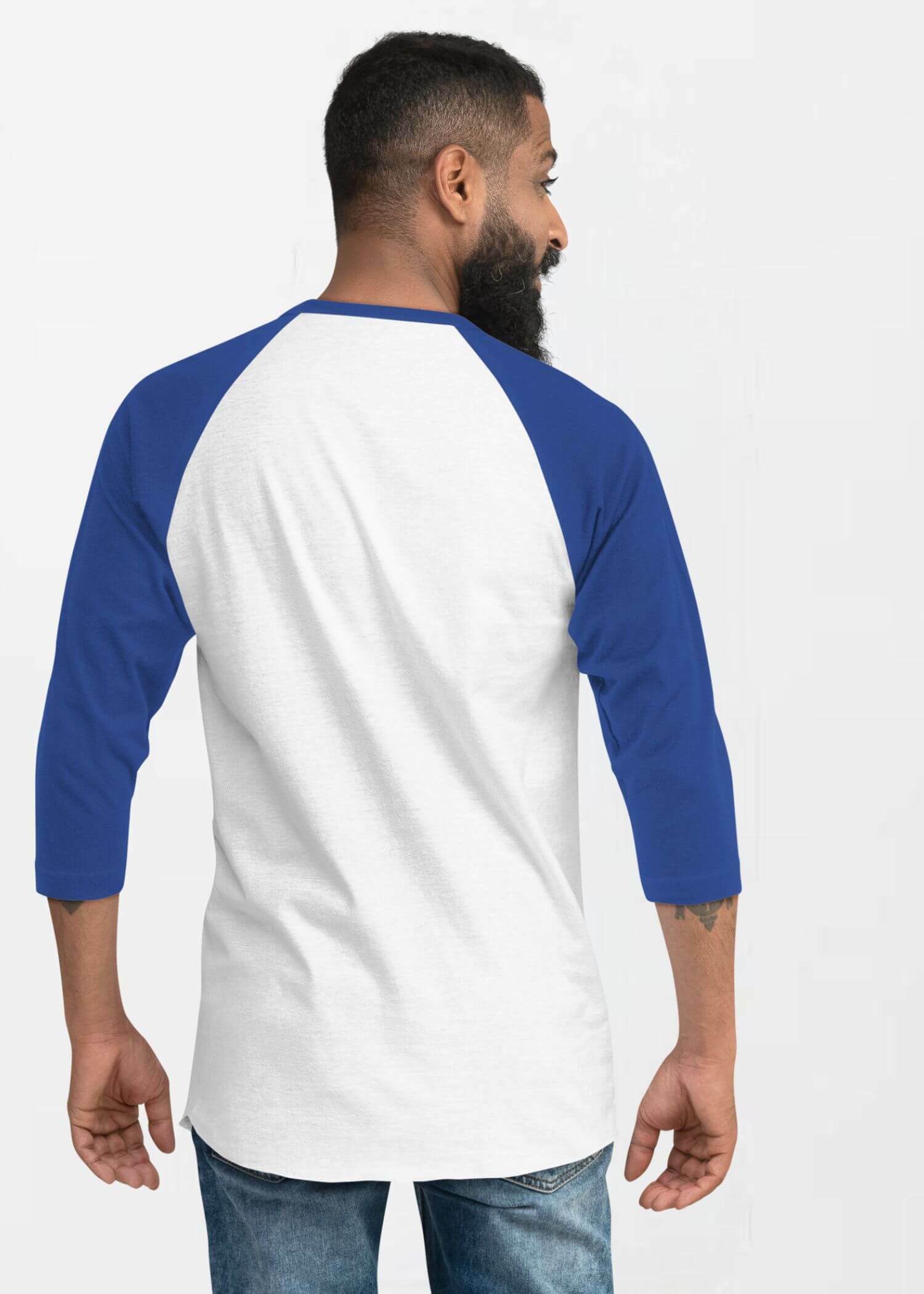 miteigi Script Logo Raglan T-Shirt Genderful Unisex anywear 3/4 sleeves crewneck round o-neck patchwork tops T-Shirts for man woman in white with blue mens womens Tees miteigi-Logo Branded product item