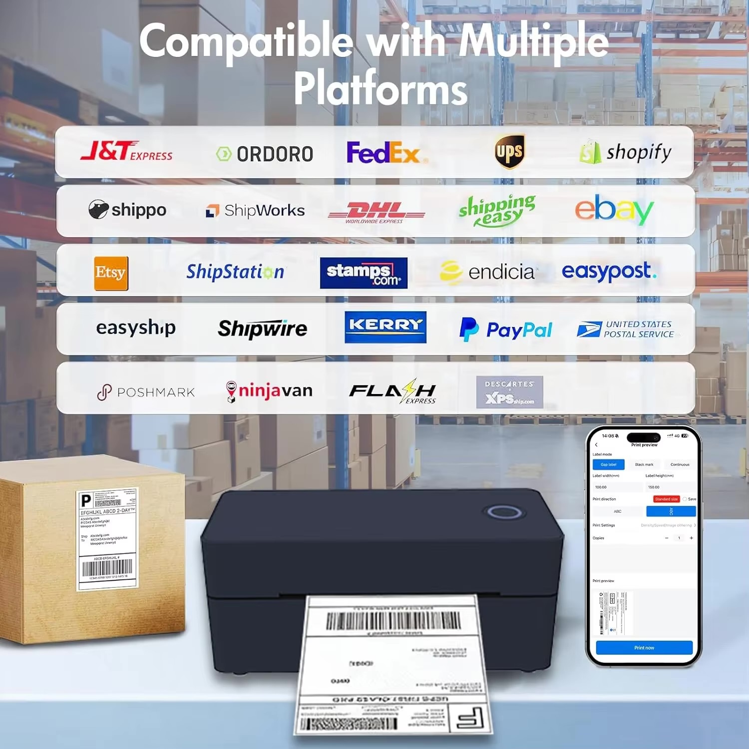 Office home Wireless Bluetooth Thermal Desktop Shipping 4x6 Support Android Mac iPhone iOS Windows - Shipping Label Printer in charcoal black