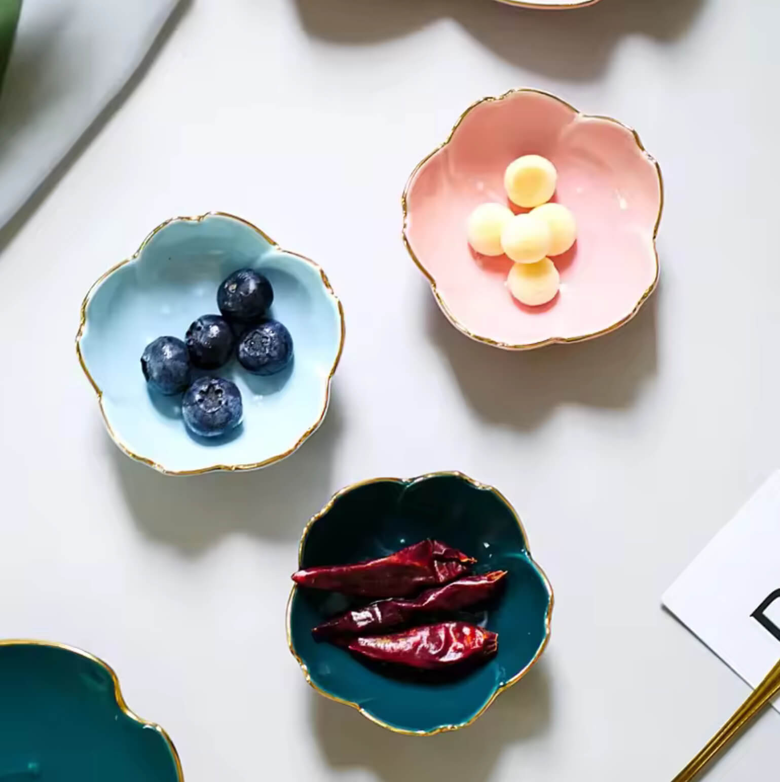 Sakura Ceramic Taste Dish  1Pc Sakura Flower Shape Porcelain Nut Saucer Small Plate Mini Soy Sauce Seasoning Tableware Kitchen appetizer serveware floral design shaped dishes Plates supplies 1-Piece in pink, light cyan blue, white, emerald green