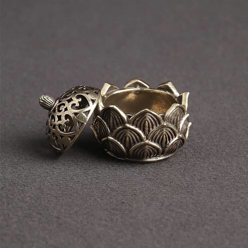 Lotus Incense Burner with Cover Sandalwood Cense Buddhism Home Decor Mini Retro Copper Zen Hollow Out Lotus Incense Sticks Brass burners aromatherapy holders