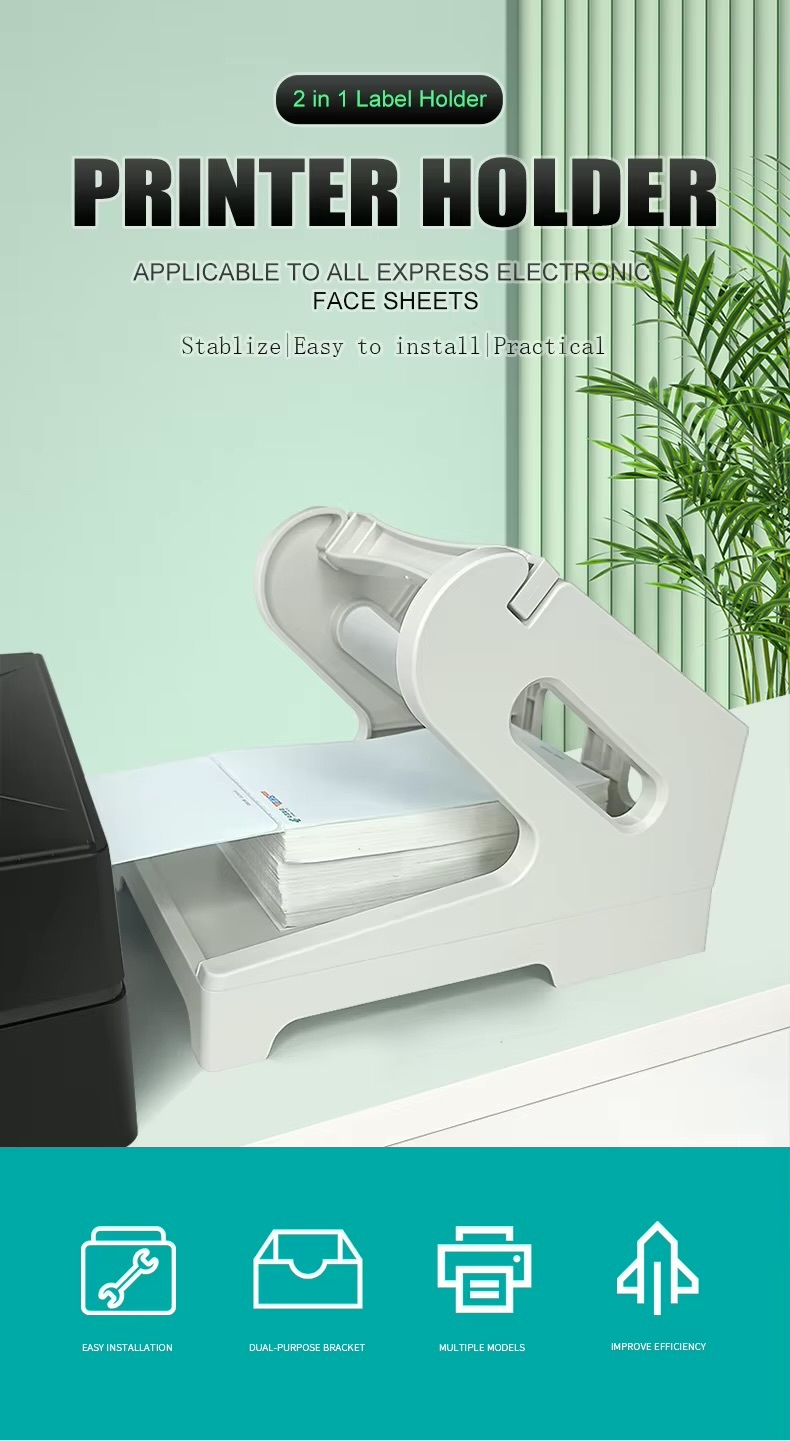 Office home Label Holder for 4x6 Shipping Labels Printer Rolls and Fanfold Labels 2 in 1 Work for Desktop Thermal Label Stickers holders in light Gray grey