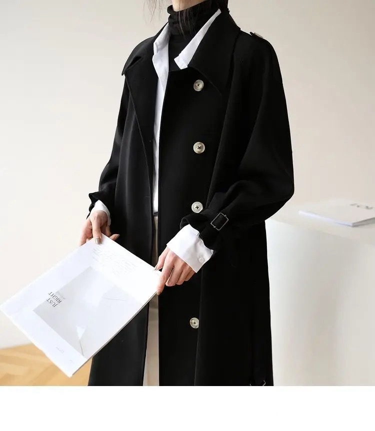 Spliced Trench Coat  Women’s Single Breasted Chic Trendy Popular workwear Leisure Ulzzang Slim Spring Autumn College womens Elegant Solid color Belted Coats Plus size Outerwear for Woman in black