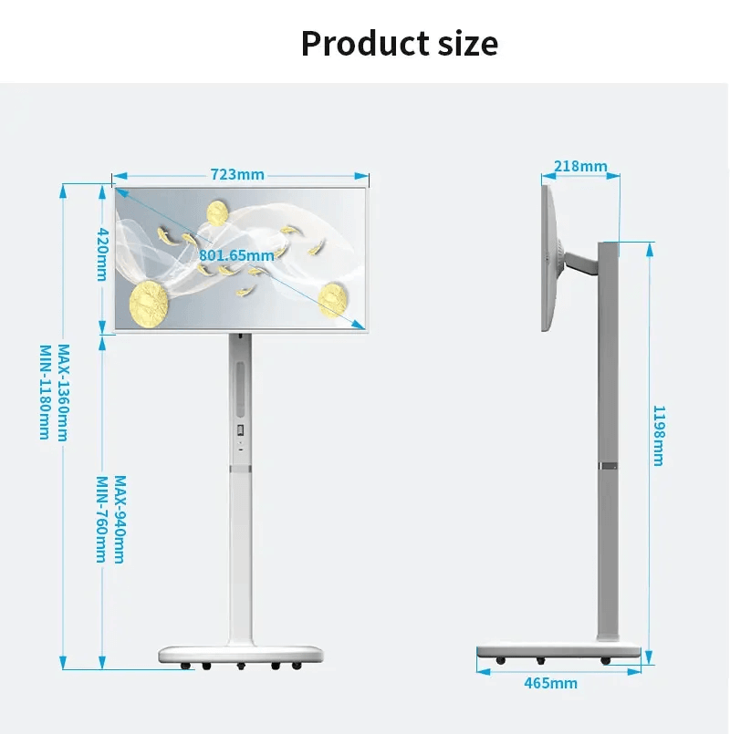 Home Office Work 32 inch 8+128G Android12 smart interact screen built-in battery with usb wifi bluetooth HDMI moveable stand hd touch Lcd tv 32" inch in white