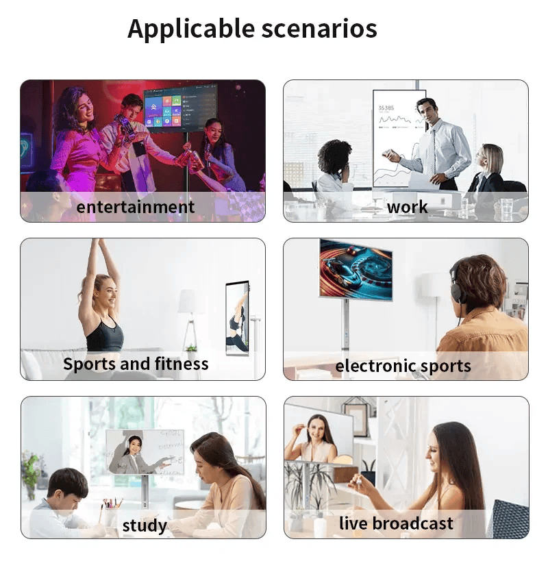 Home Office Work 32 inch 8+128G Android12 smart interact screen built-in battery with usb wifi bluetooth HDMI moveable stand hd touch Lcd tv 32" inch in white