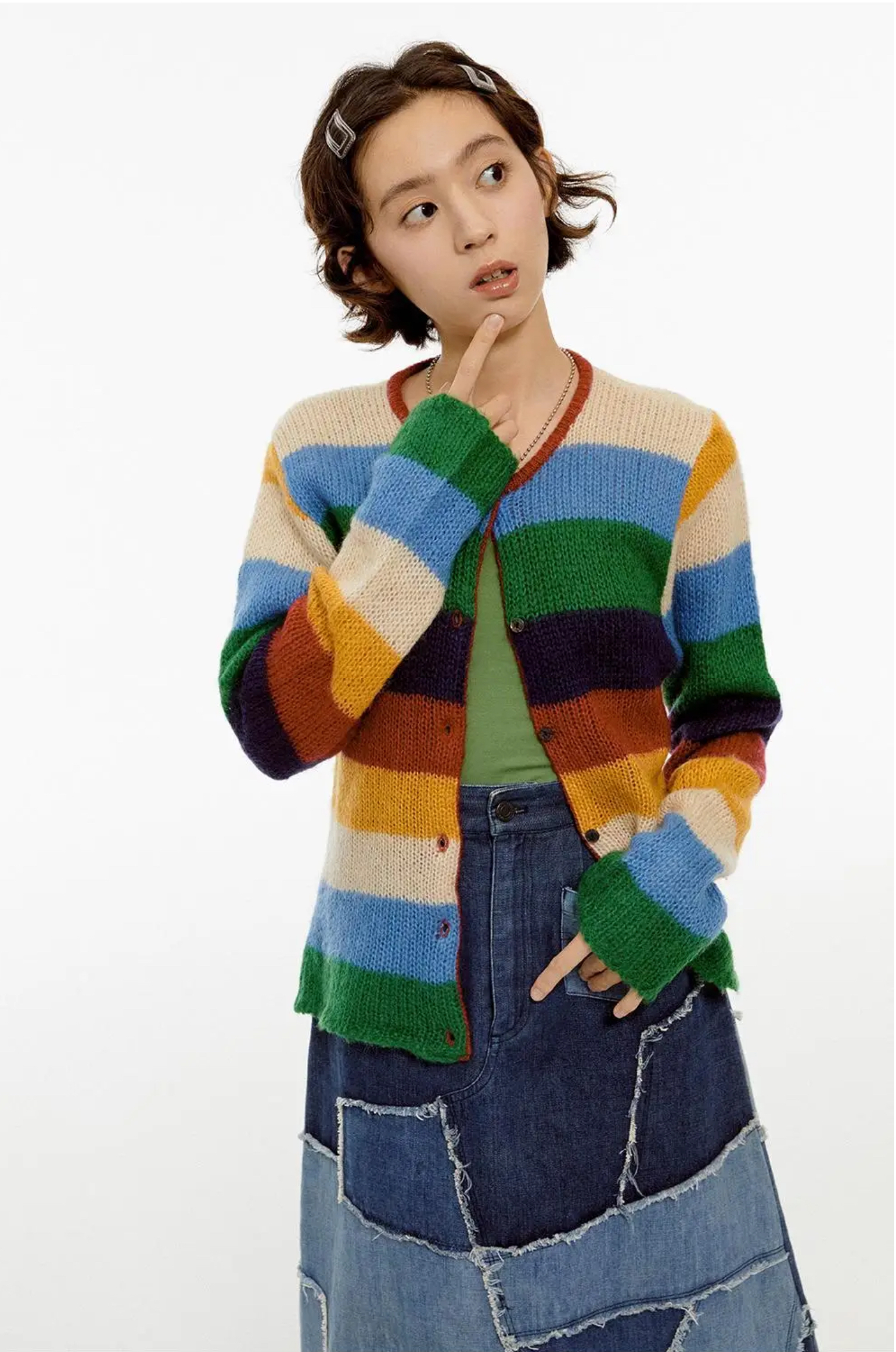Classic Cardigan  Genderful Women’s Vintage Hip Hop Grunge Rainbow Cardigans Leisure Slim Crop Basic Round O-neck Lovely Students Harajuku Y2k Chic single breasted womens plus size Streetwear Spring Colorful multicolor striped Sweaters for Woman 