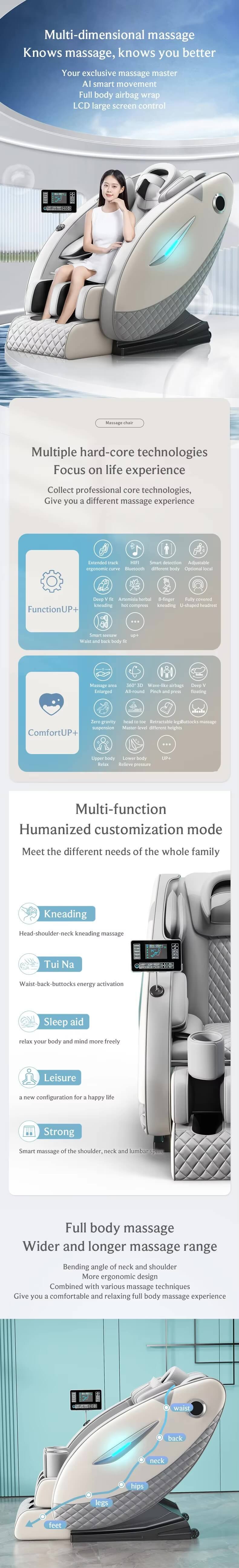 Beauty and skincare 4D Full Body Relaxation Massage Chair Zero Gravity SL-Track Shiatsu Recliner with Bluetooth Speaker AI Control relaxation wellbeing in Gray grey