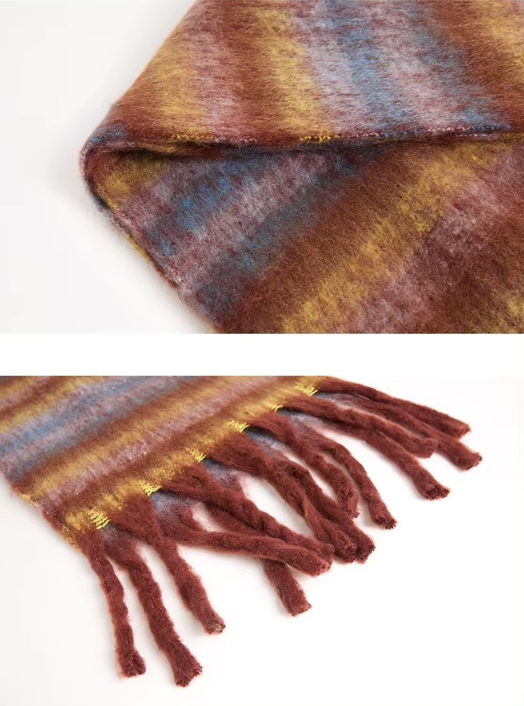 Women&rsquo;s woman womens petite-, tall-, plus-, size office commute workwear alternate aesthetic luxury Casual Fall Autumn Winter cold weather accessory long striped tassel scarf weather Scarves accessories in orange with multi color contrast