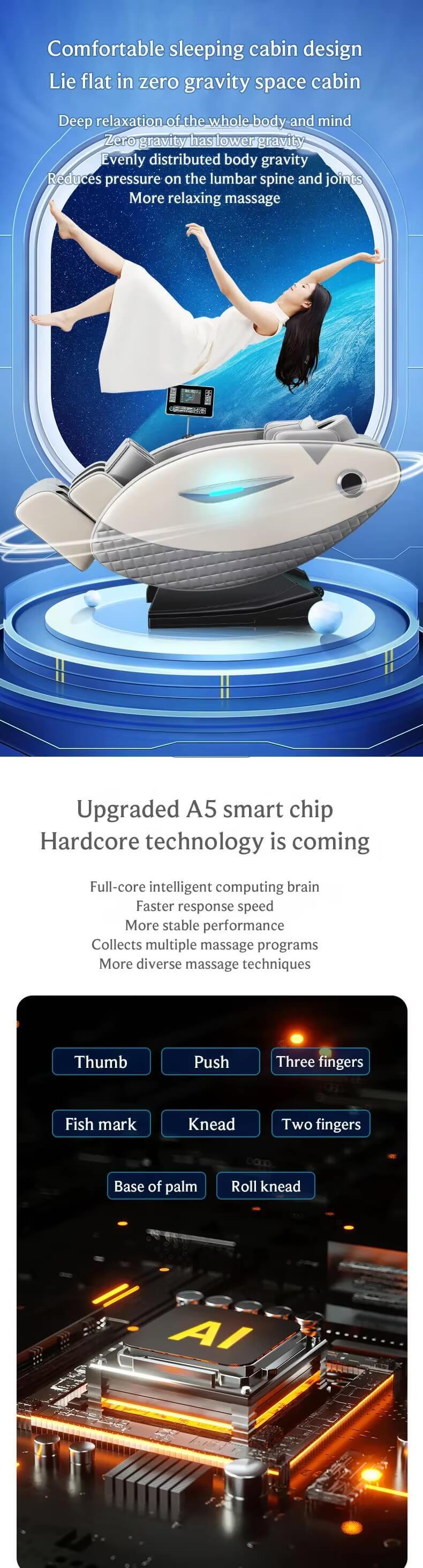 Beauty and skincare 4D Full Body Relaxation Massage Chair Zero Gravity SL-Track Shiatsu Recliner with Bluetooth Speaker AI Control relaxation wellbeing in Gray grey