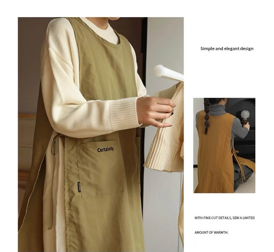 Anti-dirty Waterproof Long Vest Kitchen Apron with Pockets Women's Painting Cooking Working Pinafore Nail Salon Beauty Aprons in khaki