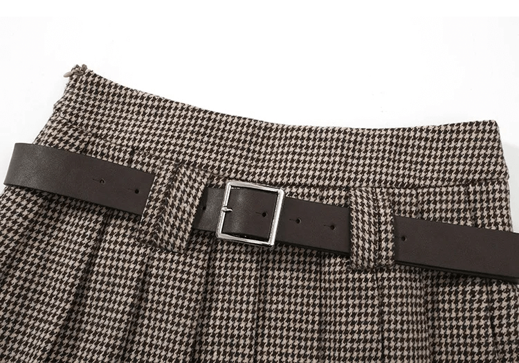 Pleated Mini Skirt  Women’s Japanese Lovely Y2k Autumn All-match womens Slim fit empire waistline with belt Cozy High Street Schoolgirls Summer Retro Plaid Skirts for trends Woman in Khaki Light tan brown beige