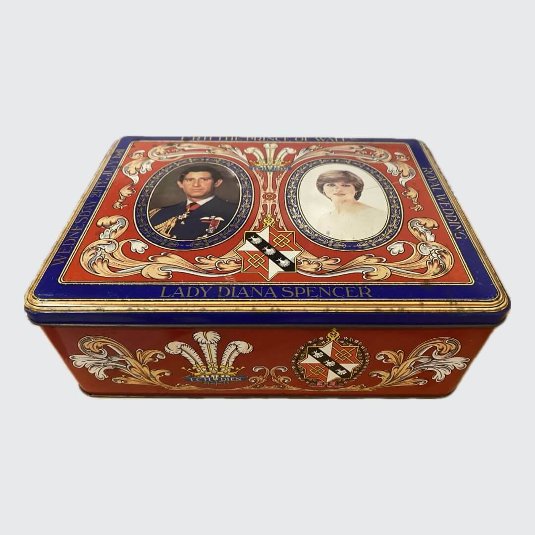 Royal Wedding 1981 Prince Charles & Lady Diana Spencer Royal wedding souvenir Biscuit Tin Crawford's Vintage empty Classic collectible memorabilia UK British Royalty London Royal family collection Trending retro nostalgic collectibles.