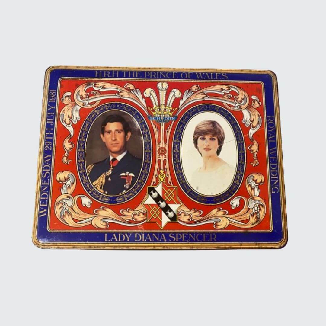 Royal Wedding 1981 Prince Charles & Lady Diana Spencer Royal wedding souvenir Biscuit Tin Crawford's Vintage empty Classic collectible memorabilia UK British Royalty London Royal family collection Trending retro nostalgic collectibles.