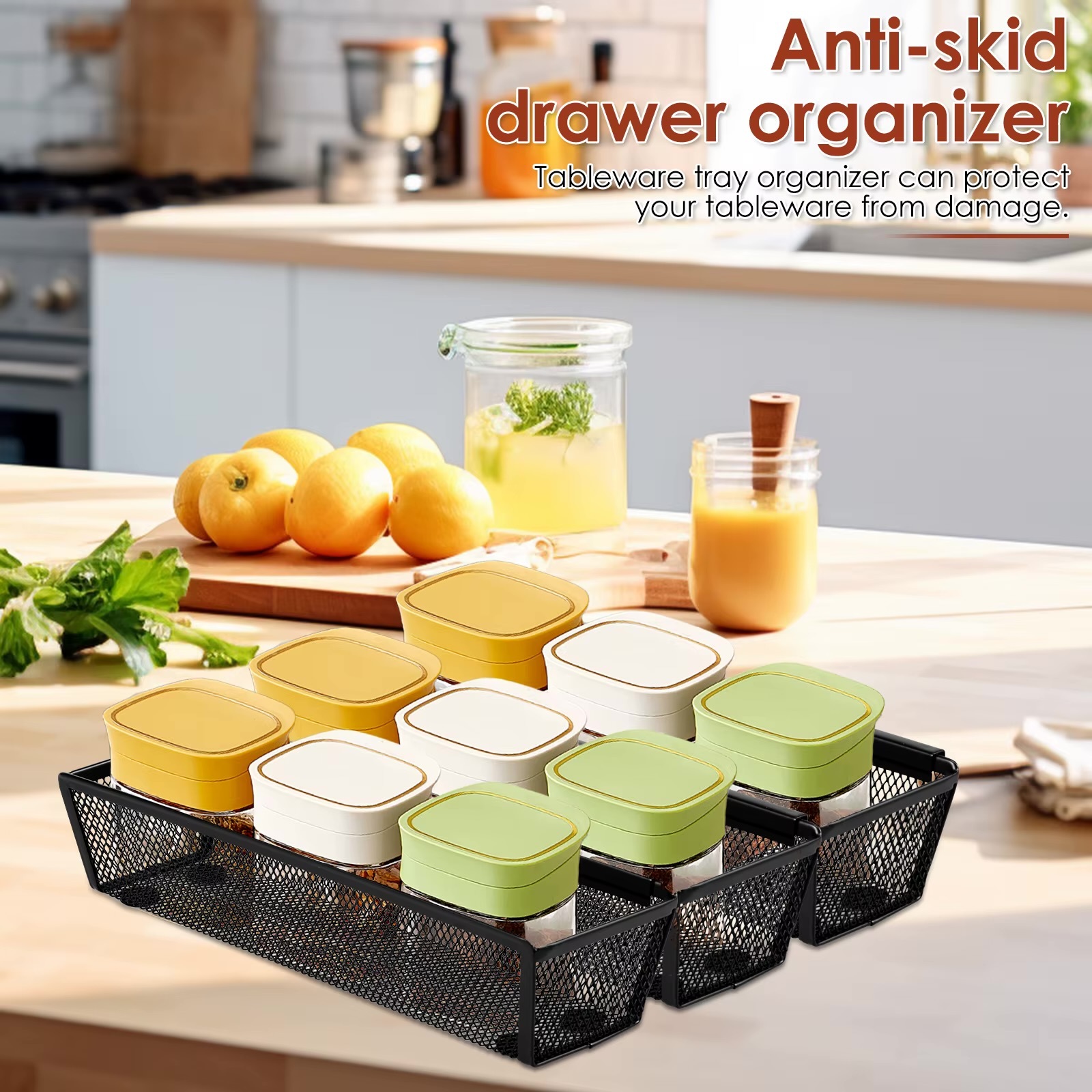 Metal Drawer Organizer 6-Piece     6Pcs Mesh silverware utensil drawers organizers with Interlocking arm for Kitchen flatware fork spoon knife Study room sundries Office supplies organization