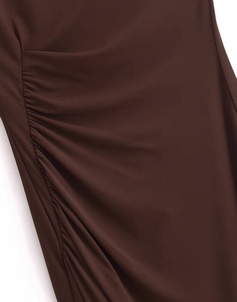 Spring Women's woman womens petite-, tall-, plus-, size Long Knitted Vest sleeveless Stand mandarin Collar H-Line Polyester Fiber Commute wfh office party wear ruched midi dresses in brown
