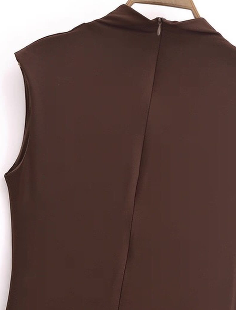 Spring Women's woman womens petite-, tall-, plus-, size Long Knitted Vest sleeveless Stand mandarin Collar H-Line Polyester Fiber Commute wfh office party wear ruched midi dresses in brown
