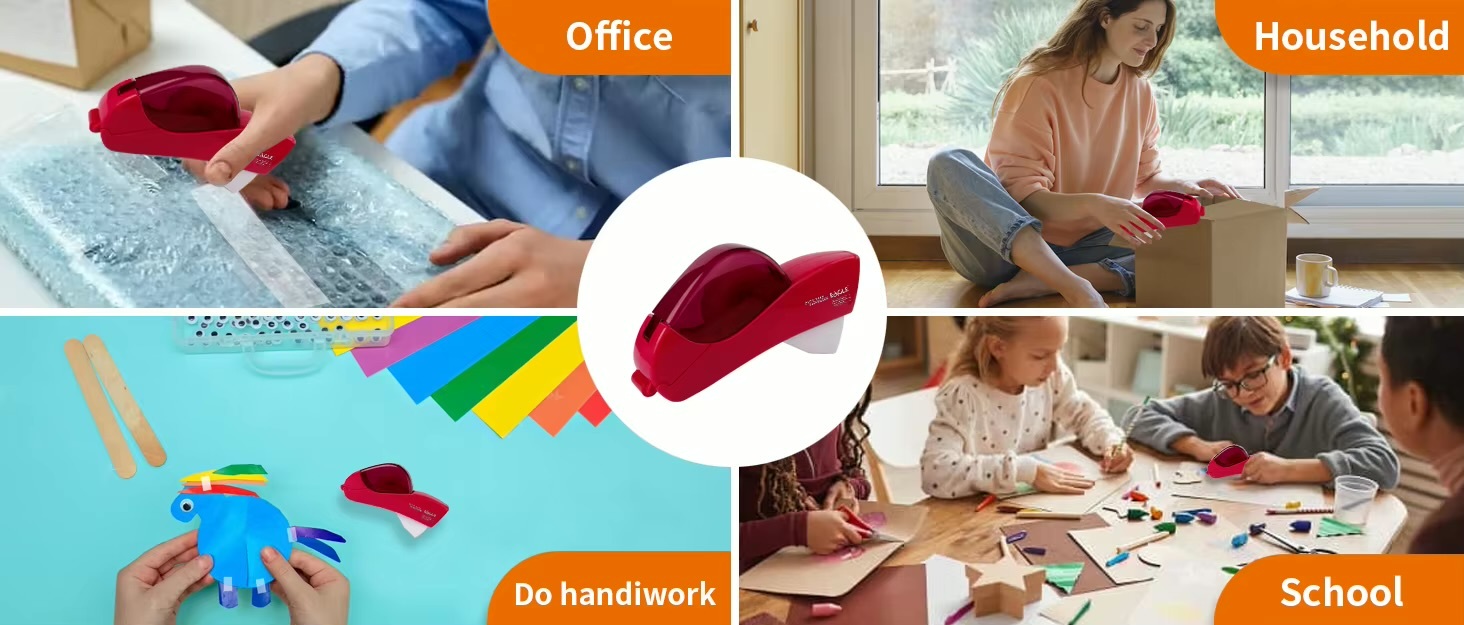 Office Home Eagle Automatic semi-transparent translucent Tape Dispenser, No Battery Required, With 2 Rolls Free Tape，Suitable for Handwork, Family Gift Packaging in wine red color