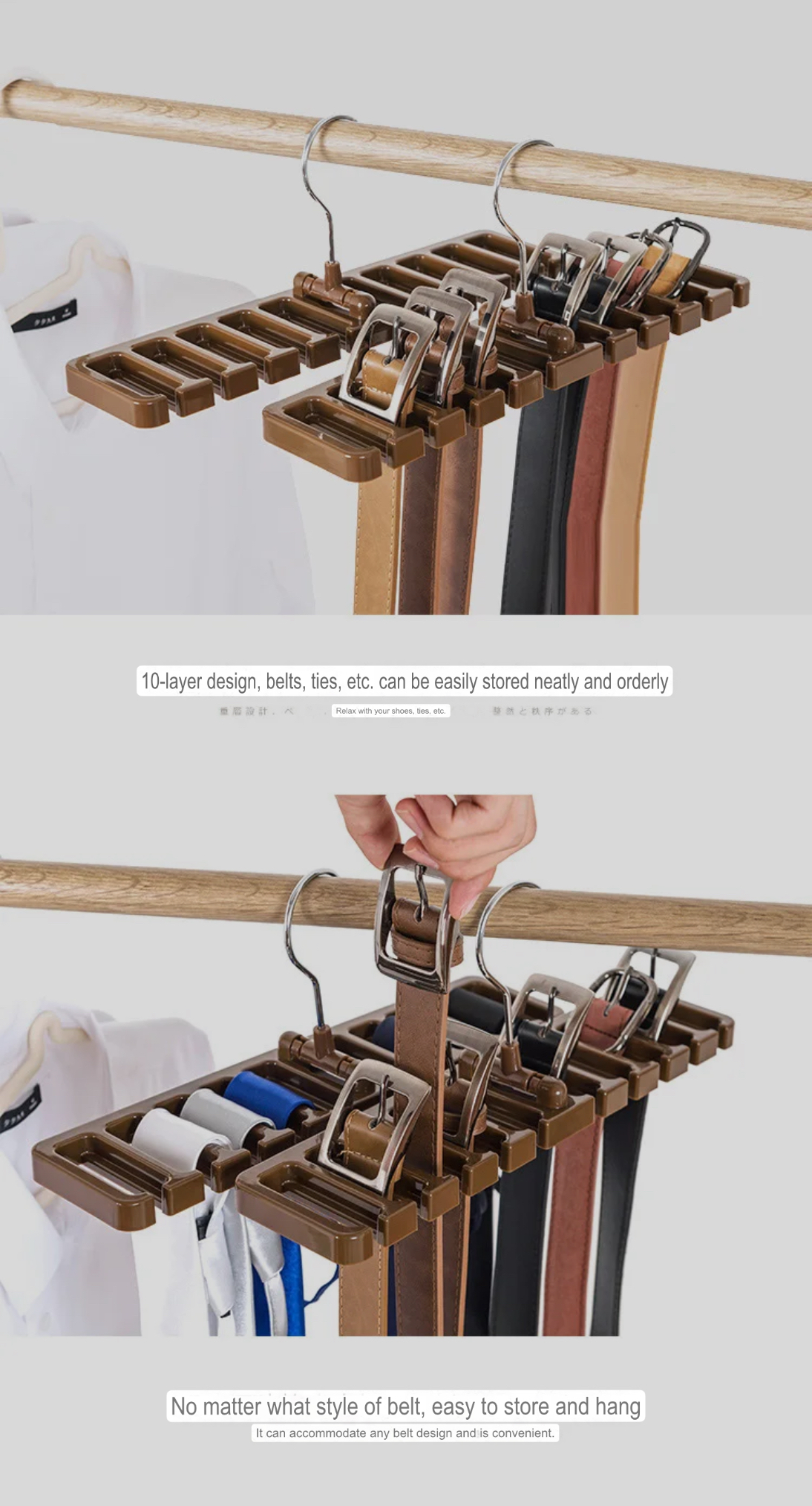Tie Belt Hanger Wardrobe Closet Belts Scarf Hanging Organizer Rotating 10 Card Slots Storage Holder Rack Hook hangers Bedroom Home Items