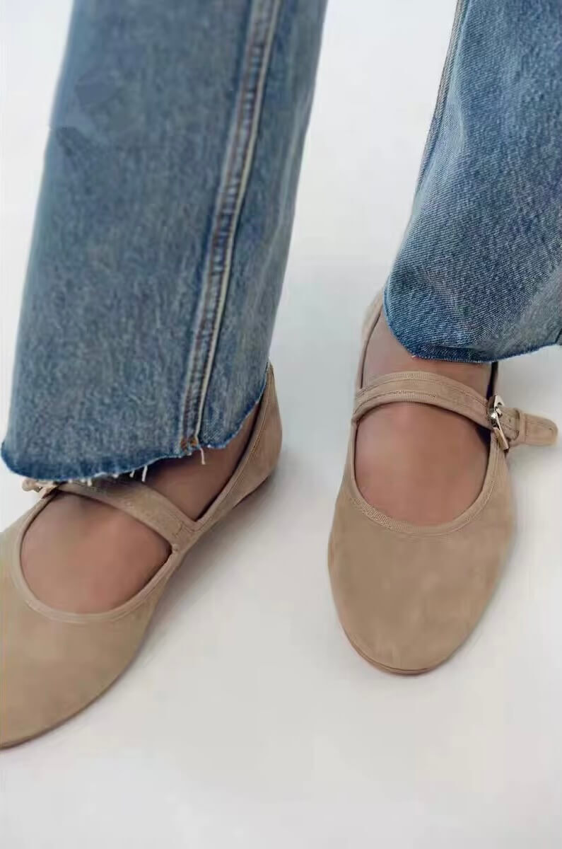 Women's woman womens Spring round Toe Flat Bottom Mule Versatile Casual Low Cut fashionable Comfortable Slip-On flats shoes in beige