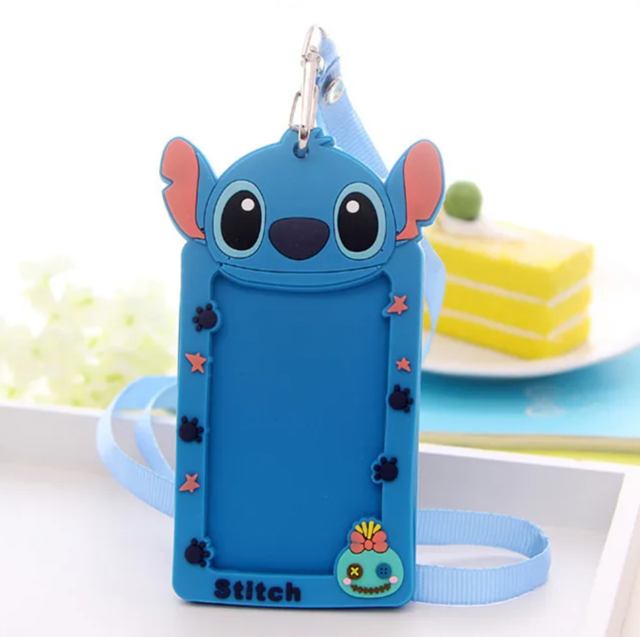 Silicone Card ID Holder Cute Stitch Cartoon Credit Card Bus Cards Case Key Holders Ring Luggage Tag Creative Trinket Tags Office School Gifts in blue