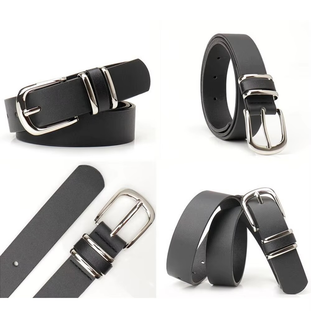 Women’s woman womens Men’s man mens Unisex Genflex Gender Neutral Genderfluid office commute workwear luxury Casual Metal Buckle PU Leather Waistband All-match Matching solid pattern Belt Fashion belts accessories in black