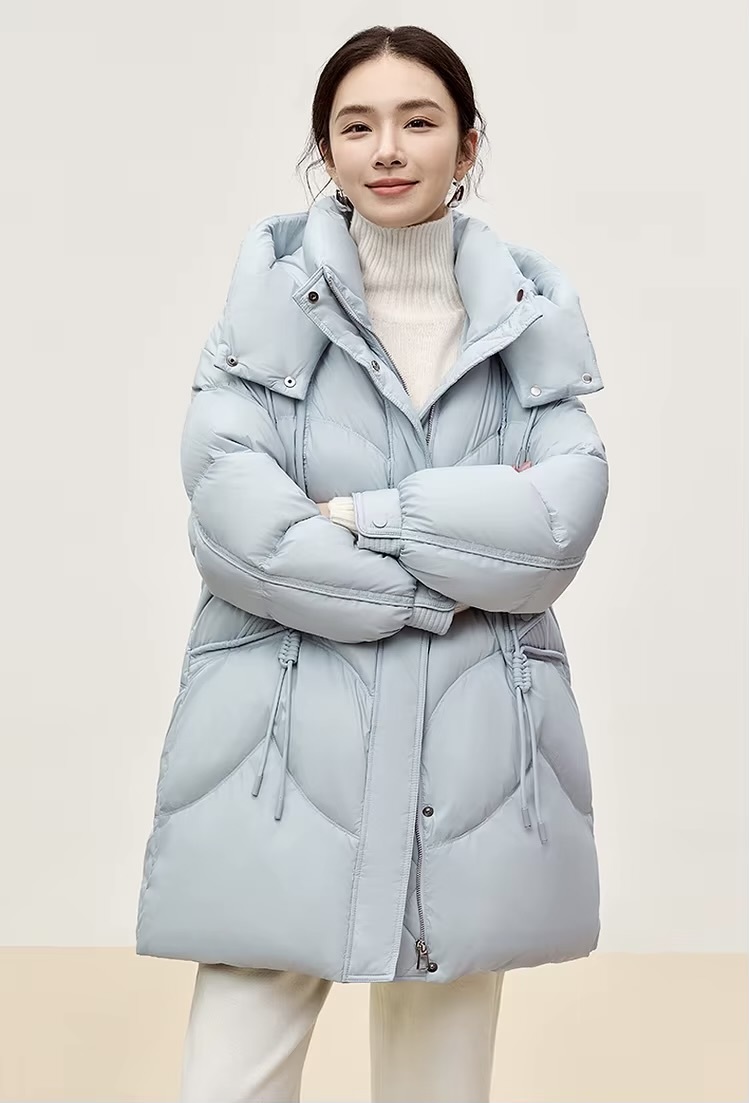 Duck Down Puffer Jacket    Women’s Fall Autumn Winter thick stand neck collar long 90% white-down coats for woman Long sleeves patch pockets Jackets Womens outerwear in light sky blue #W44Y56274