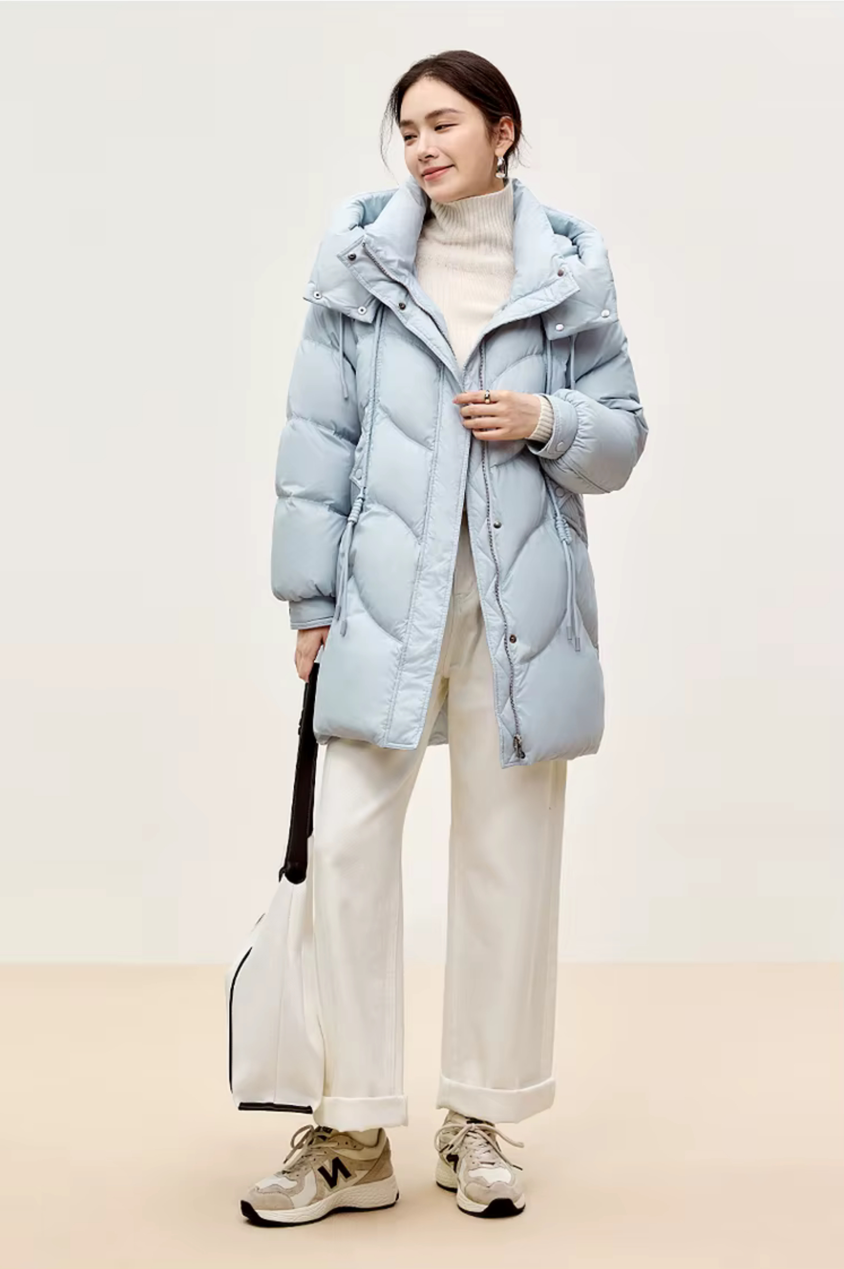 Duck Down Puffer Jacket    Women’s Fall Autumn Winter thick stand neck collar long 90% white-down coats for woman Long sleeves patch pockets Jackets Womens outerwear in light sky blue #W44Y56274