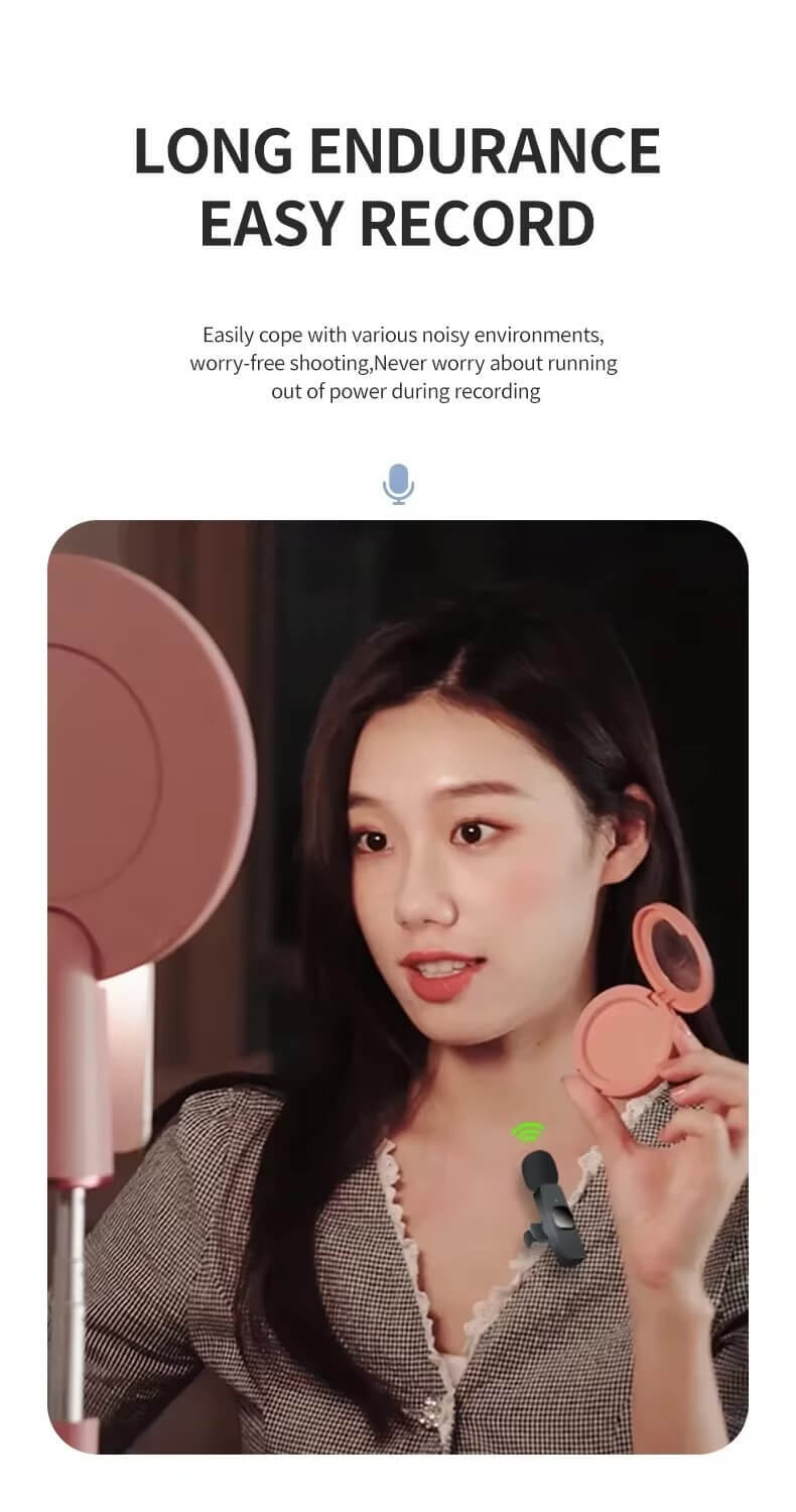 Mini Wireless Lavalier Microphone Audio Recording Replaceable Windproof Wool Microphone-cover for iPhone16 Shoot vlog YouTube in black For IOS, Android, Type-C