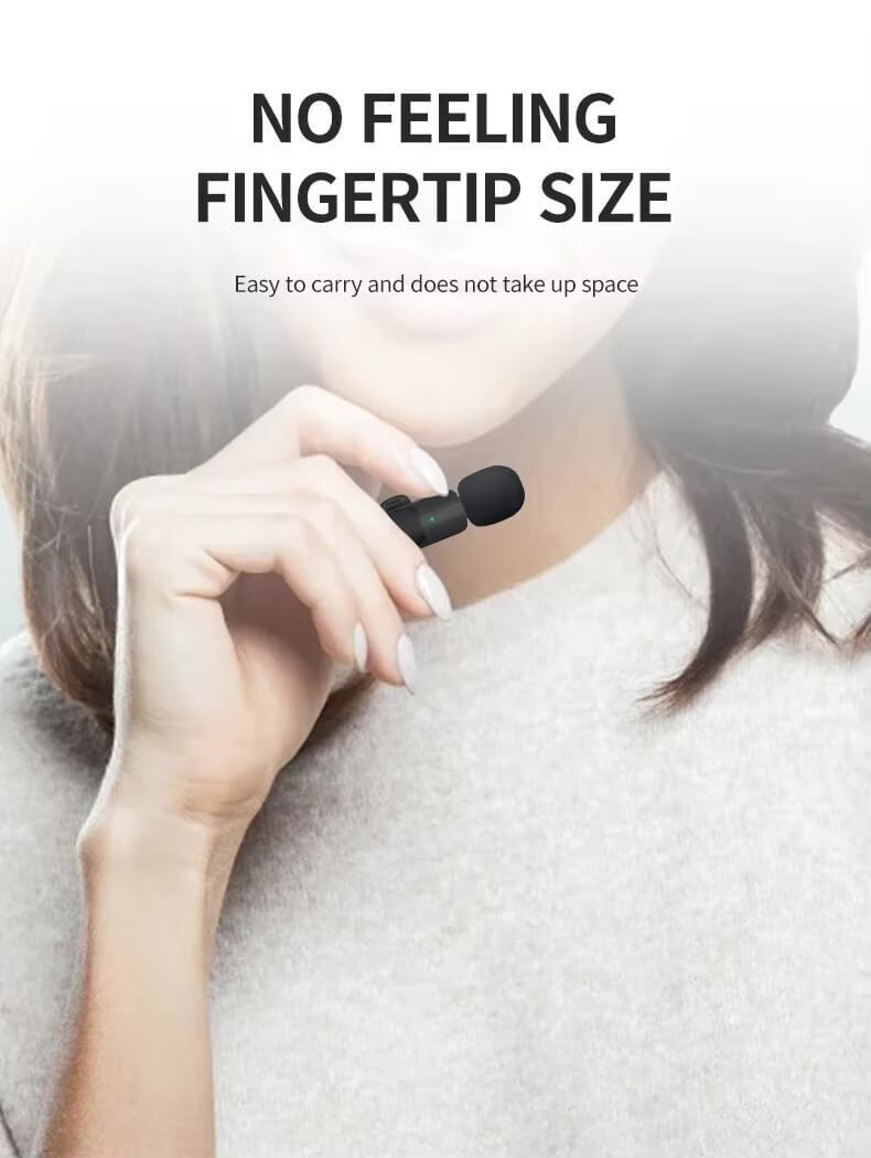 Mini Wireless Lavalier Microphone Audio Recording Replaceable Windproof Wool Microphone-cover for iPhone16 Shoot vlog YouTube in black For IOS, Android, Type-C