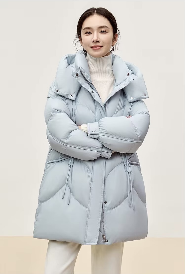 Duck Down Puffer Jacket    Women’s Fall Autumn Winter thick stand neck collar long 90% white-down coats for woman Long sleeves patch pockets Jackets Womens outerwear in light sky blue #W44Y56274