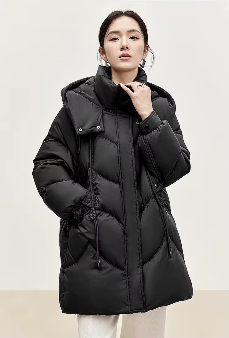 Duck Down Puffer Jacket    Women’s Fall Autumn Winter thick stand neck collar long 90% white-down coats for woman Long sleeves patch pockets Jackets Womens outerwear in black #W44Y56274