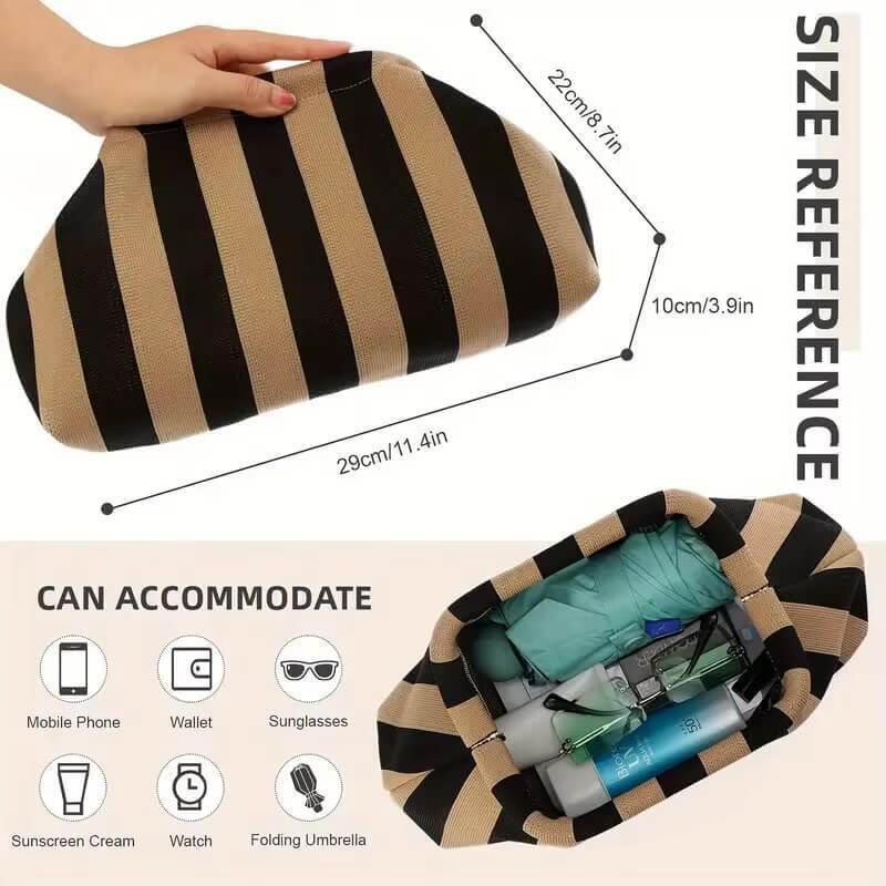 Summer Beach Clutch Bag   Women’s Mens Woven striped Crochet Handbags Purses Knitting Dumpling Clutch Ruched Cute Cloud Casual Colorblock Bags for man woman vacation getaway holidays in pink green, black white, red light gray-blue, orange pink stripes