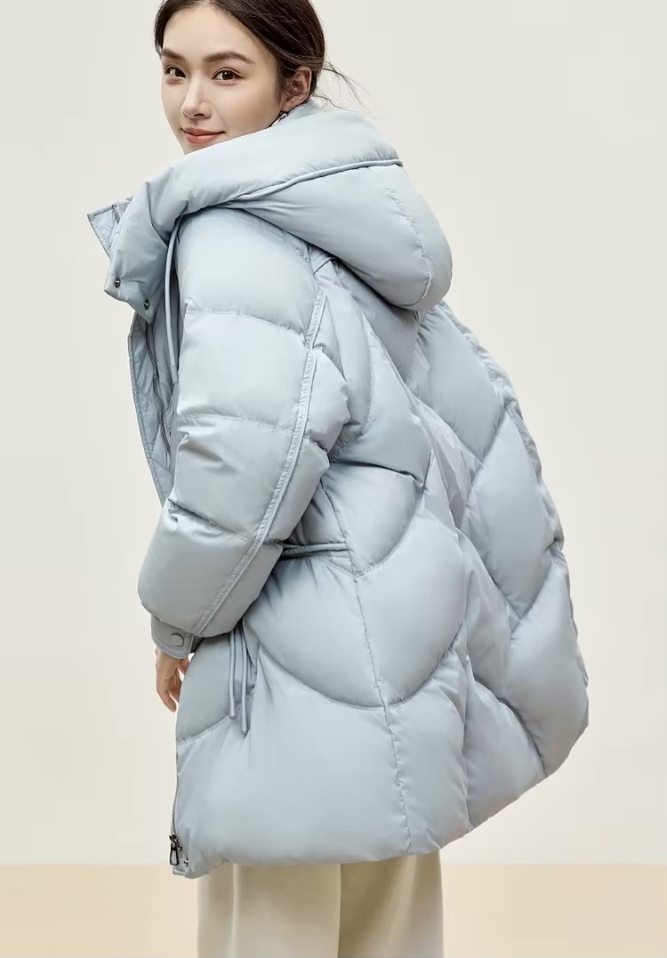Duck Down Puffer Jacket    Women’s Fall Autumn Winter thick stand neck collar long 90% white-down coats for woman Long sleeves patch pockets Jackets Womens outerwear in light sky blue #W44Y56274